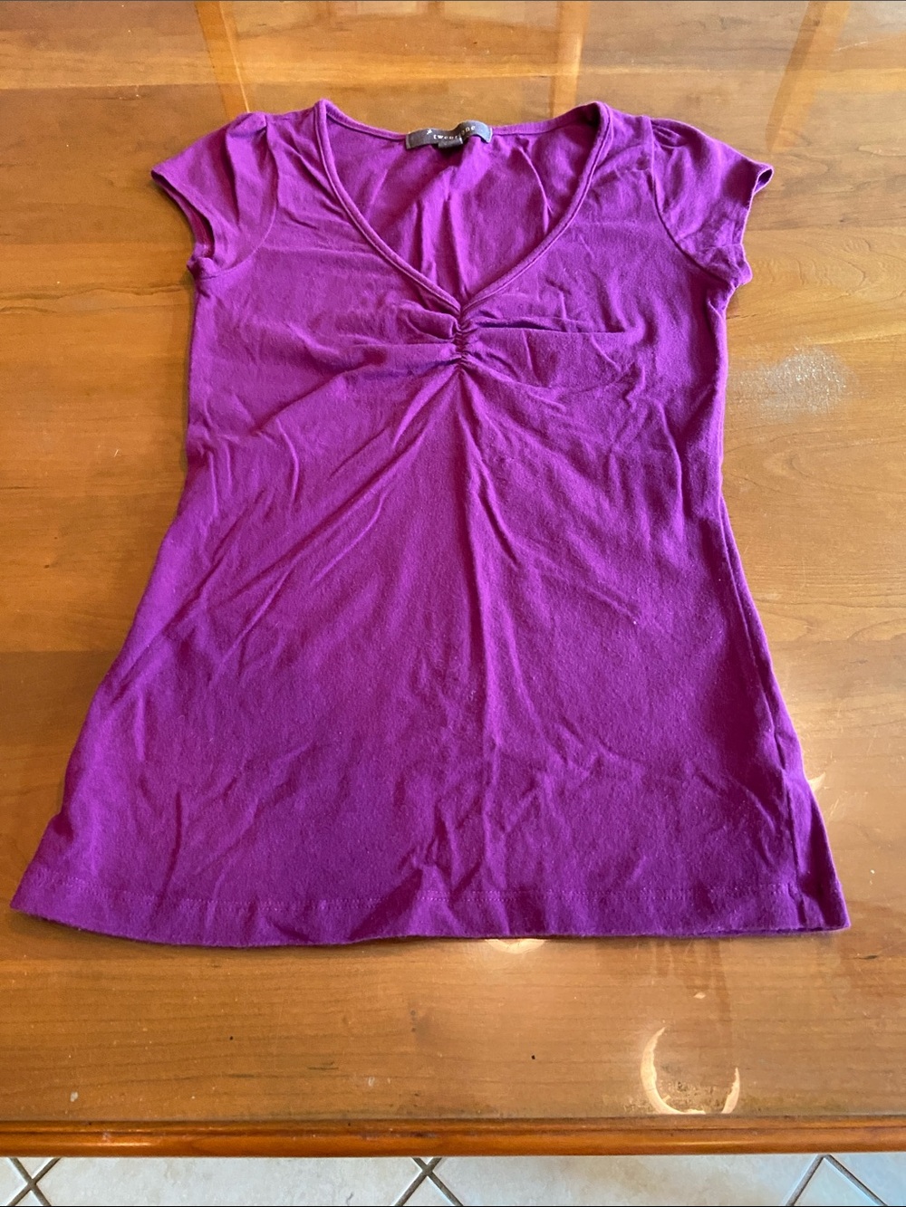 Forever 21 Purple Cap Sleeve V-Neck Twist Front Top. S